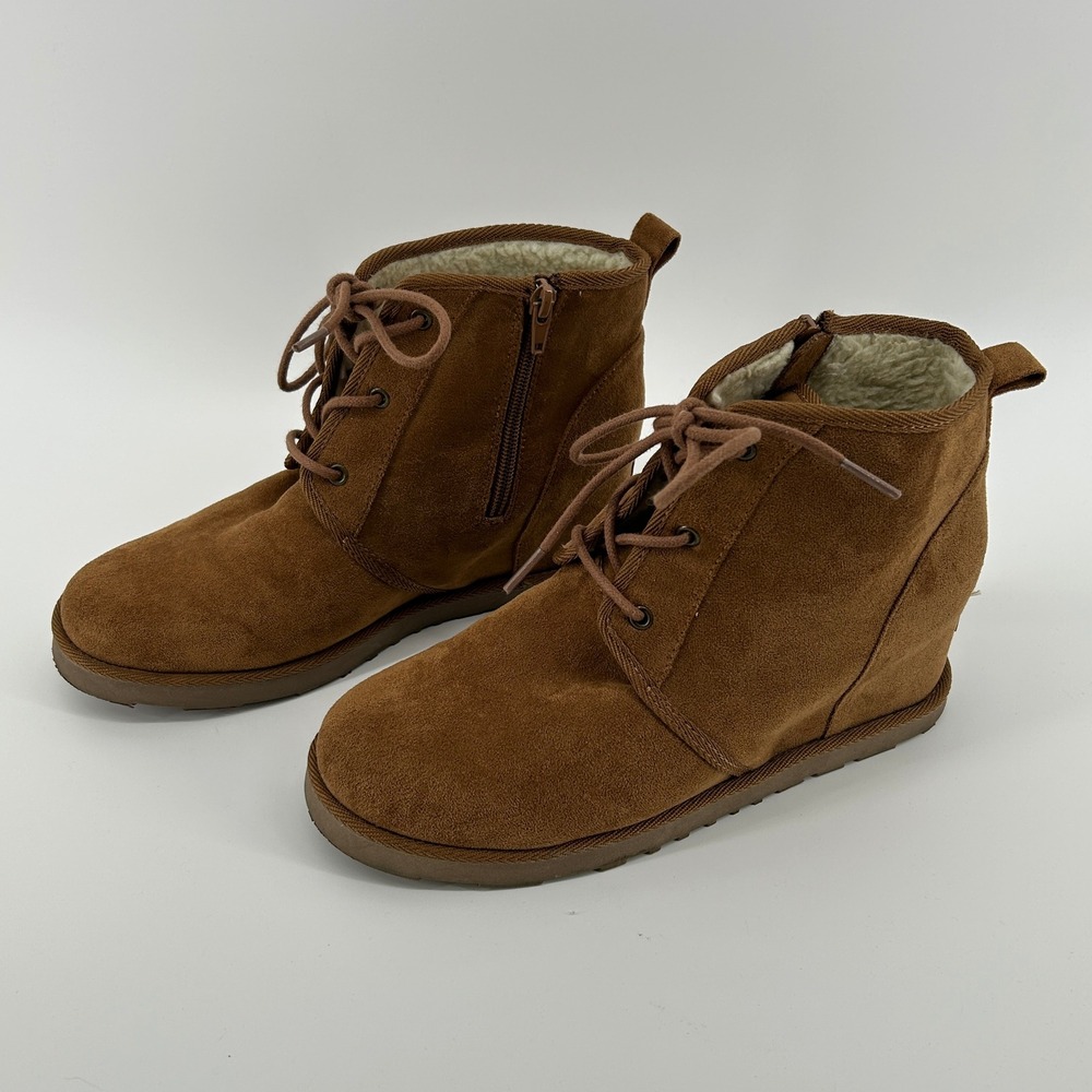 Dunes Kim Brown Faux Suede Lined Hidden Wedge Ankle Boots 9M Fall Streetwear